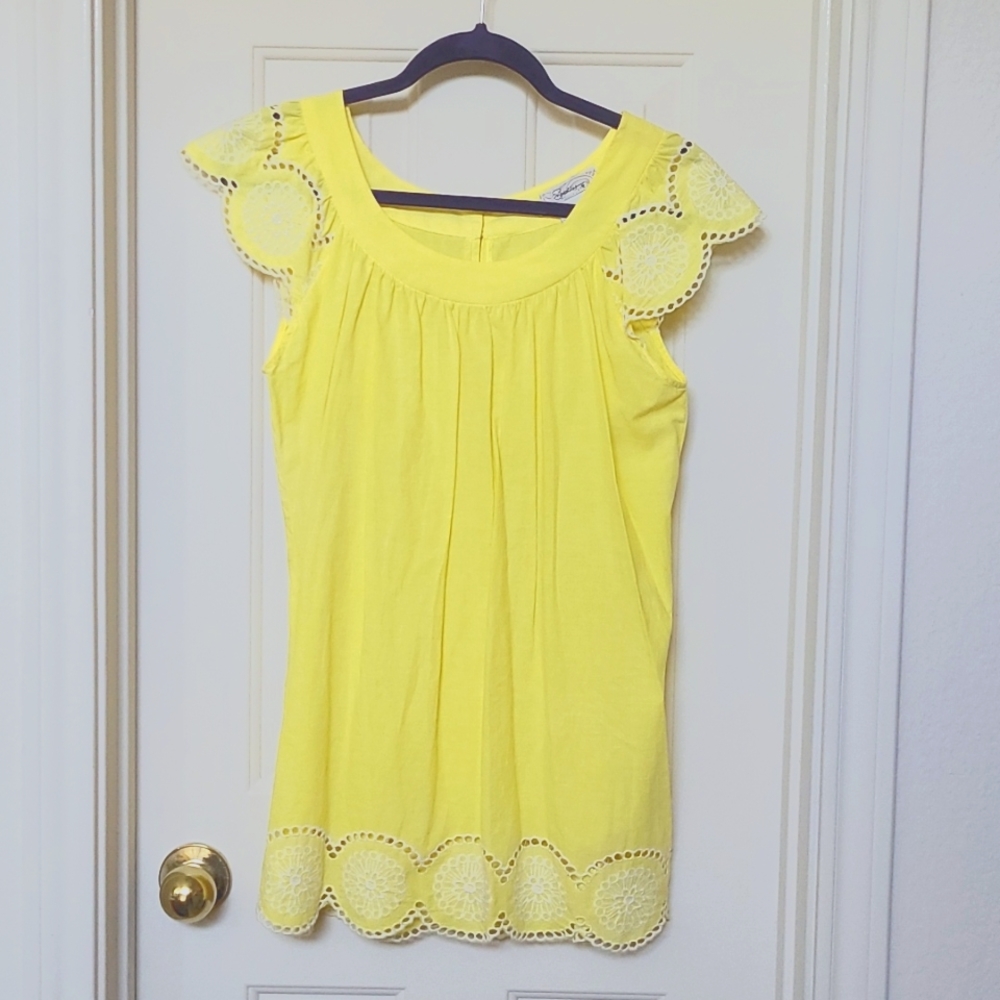 Yellow Eyelet Trim Top - S